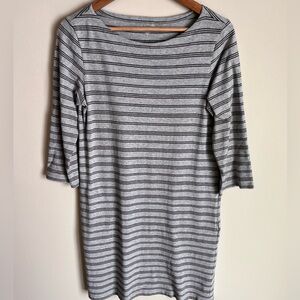Garnet Hill Women's Grey Stripe Shift Dress Boat Neck 100% Organic Cotton Size 4